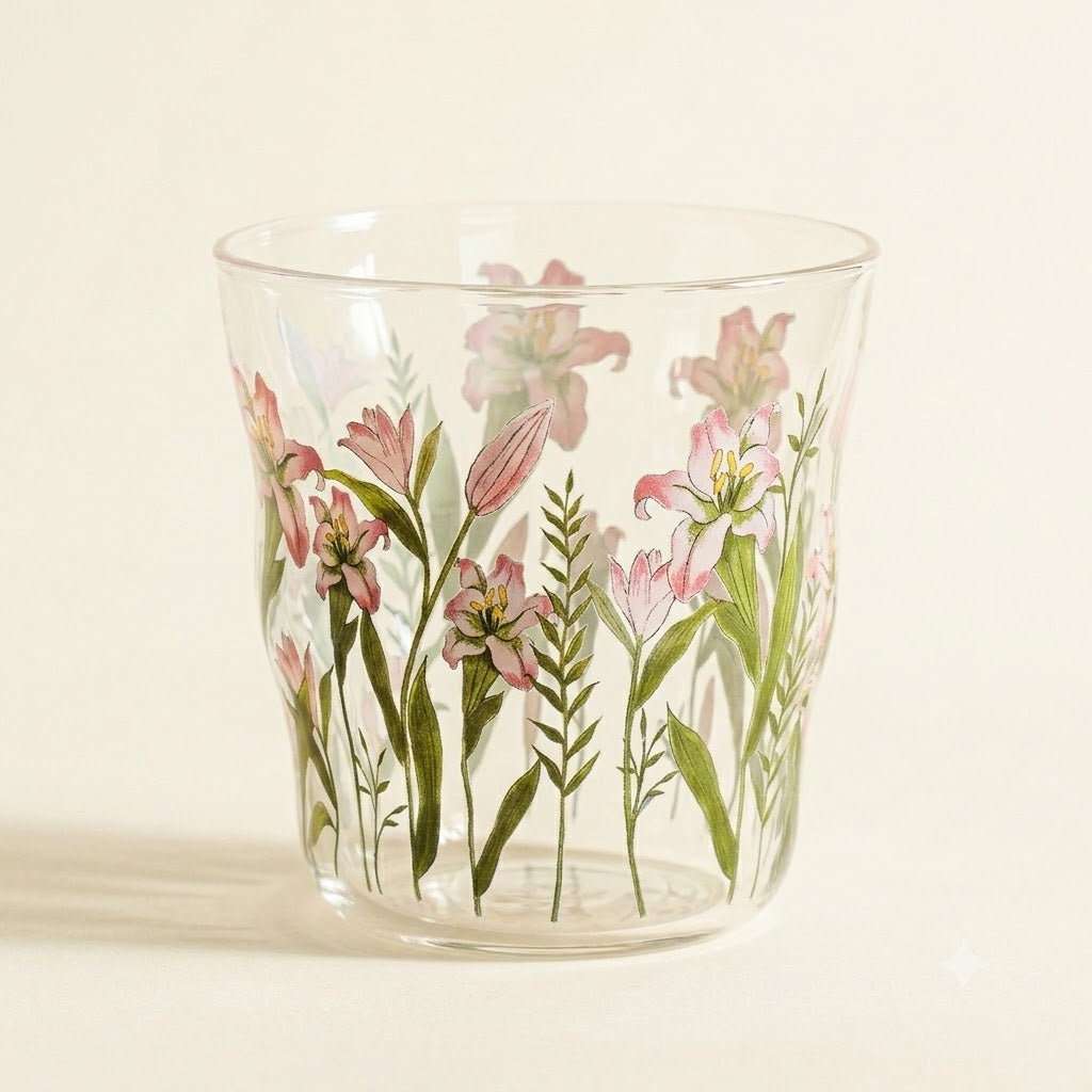 Antique Floral Glass Cup · 10oz
