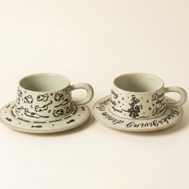 Vintage Clay Mug & Saucer · 8.5oz