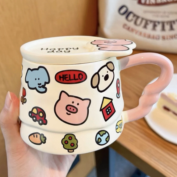Piggy Party Mug with Lid · 13.5 oz · Pink