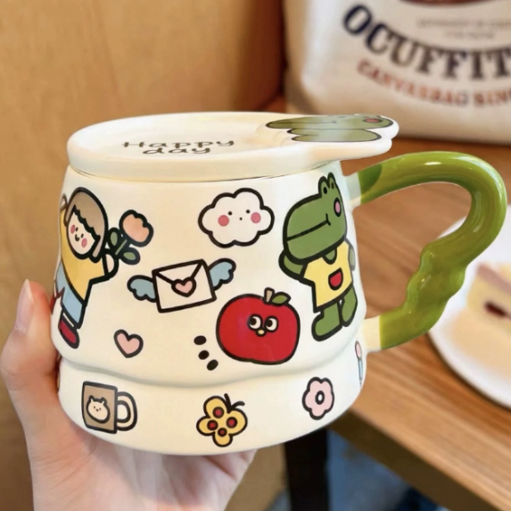 Dino Doodle Mug with Lid · 13.5 oz · Green