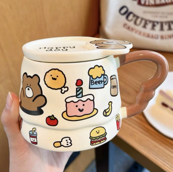 Bear Graffiti Mug with Lid · 13.5 oz · Brown