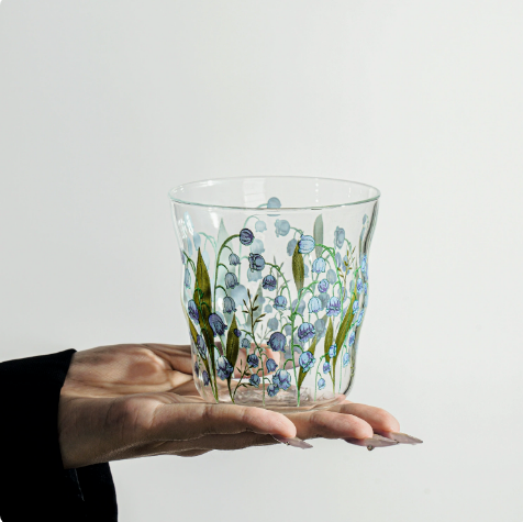 Antique Floral Glass Cup · 10oz