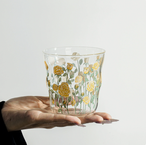 Antique Floral Glass Cup · 10oz