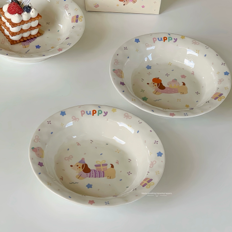 Dachshund Straw Hat Deep Plate 8 inch detail - MoriMori Home