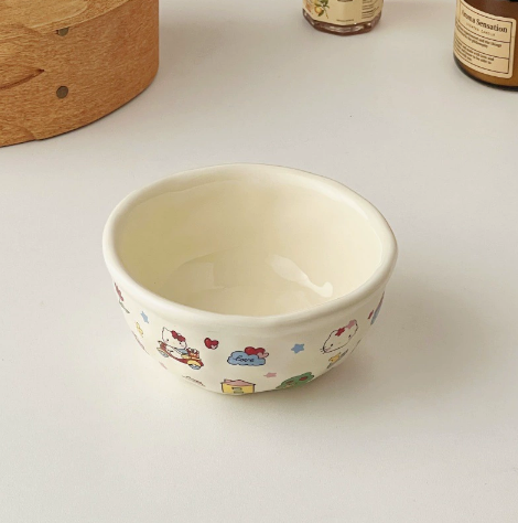 Cat Illustrated Ceramic Bowl styled - MoriMori Home