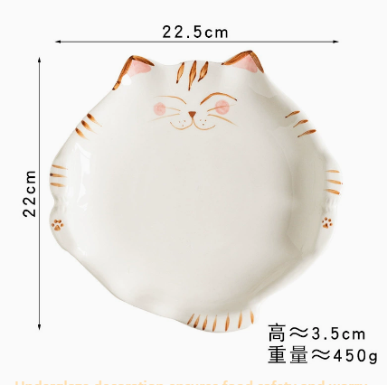 Japanese Style Ceramic Underglaze Kitten Plate · 8.6"