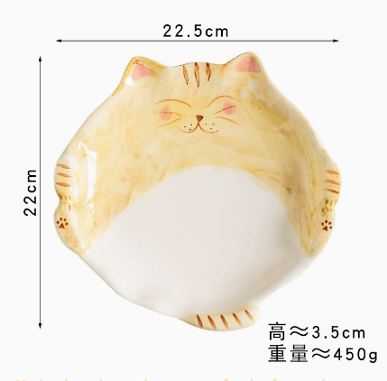 Japanese Style Ceramic Underglaze Kitten Plate · 8.6"