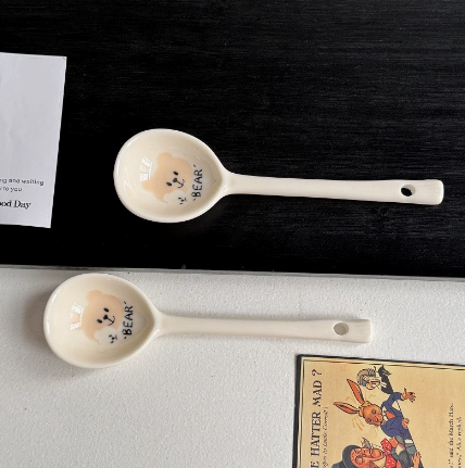 Cream Bear Ceramic Spoon · 6.6“