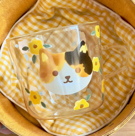Cute Cat Theme Glass Cup · 16oz