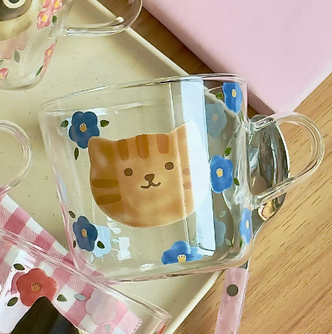 Cute Cat Theme Glass Cup · 16oz