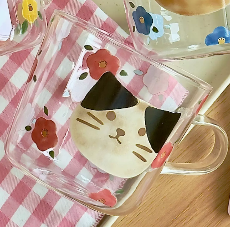 Cute Cat Theme Glass Cup · 16oz