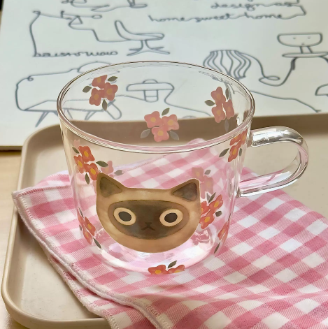 Cute Cat Theme Glass Cup · 16oz