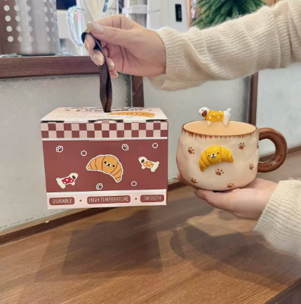 Embossed Croissant Puppy Ceramic Mug · 12oz