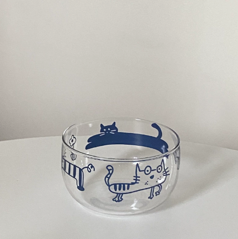 Unique Cute Line Drawing Cat Glass Bowl · 11.8oz
