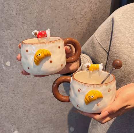 Embossed Croissant Puppy Ceramic Mug · 12oz