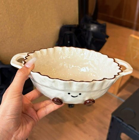 Cocoa Beans Ceramic Wave Double-Ear Bowl · 9”