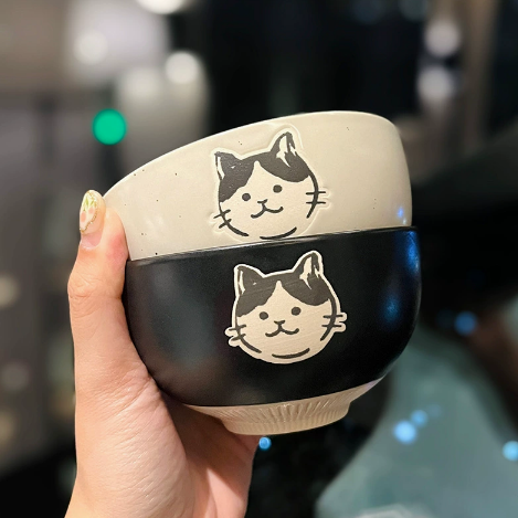 Hand-Painted Cat Rice Bowl · 4.5”