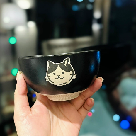 Hand-Painted Cat Rice Bowl · 4.5”