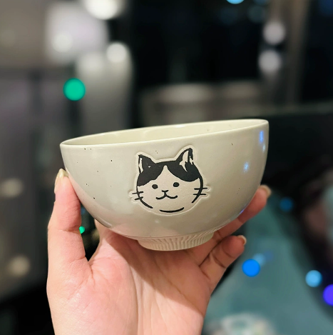 Hand-Painted Cat Rice Bowl · 4.5”