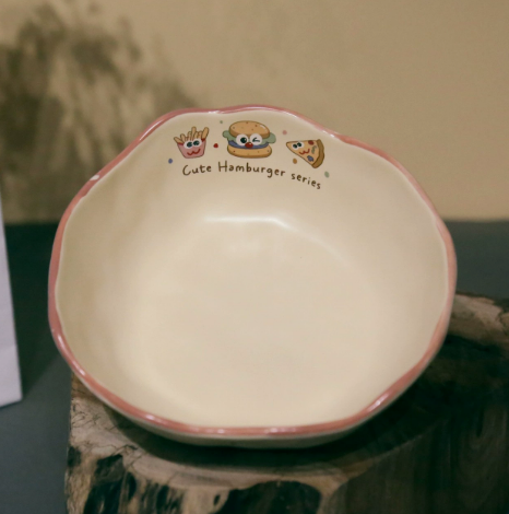 Happy Burger Illustrated Ceramic Salad Bowl · 6.7"
