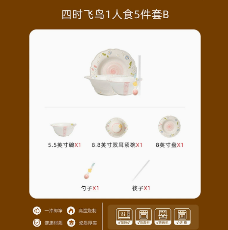 Four Season Birds Tableware Set · 5-piece