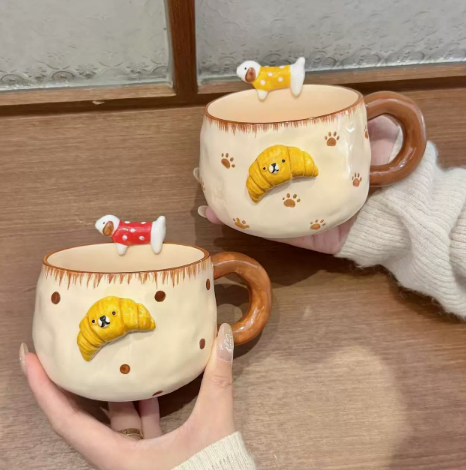 Embossed Croissant Puppy Ceramic Mug · 12oz