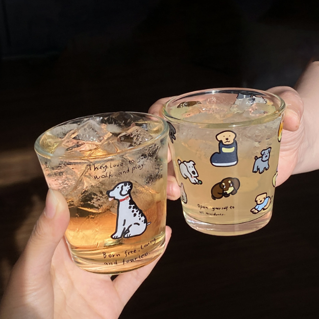 Cute Pet Style Glass Sake Cups · Set of 2 · 6.4oz