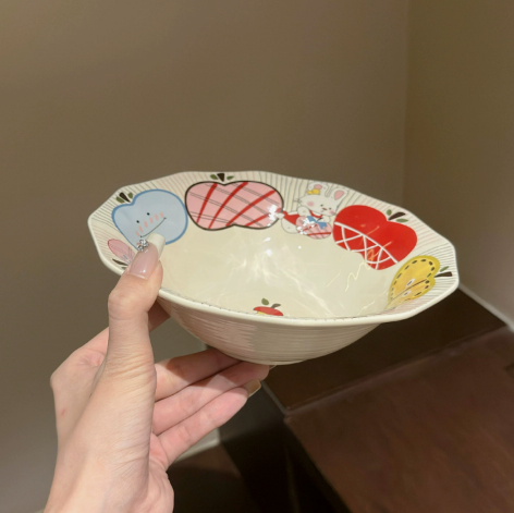 Apple Rabbit Octagonal Ceramic Bowl · 8"