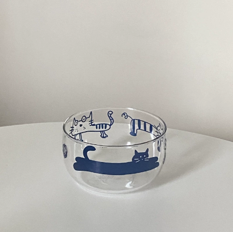 Unique Cute Line Drawing Cat Glass Bowl · 11.8oz