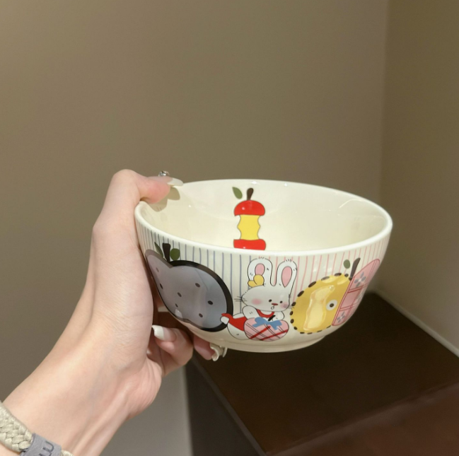 Apple Rabbit Ceramic Rice Bowl · 5"