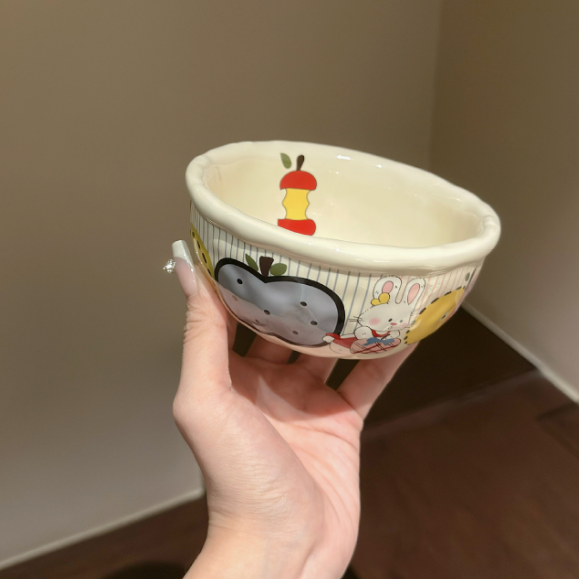 Apple Rabbit Hand-Kneaded Ceramic Bowl · 5"