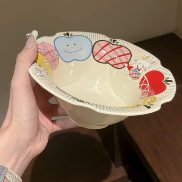 Apple Rabbit Petal Ceramic Bowl · 8"