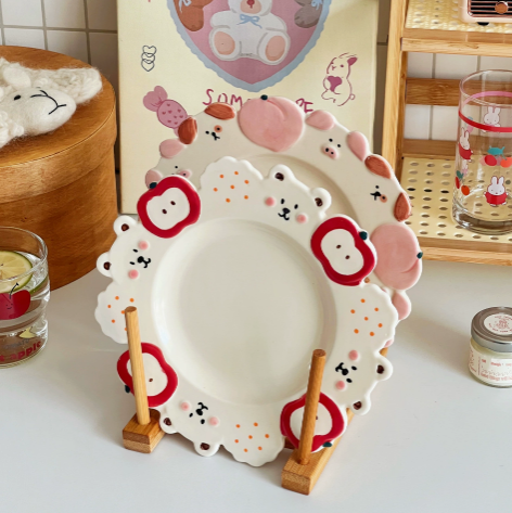 Cute Piggy Bear Ceramic Plate · 7.8”