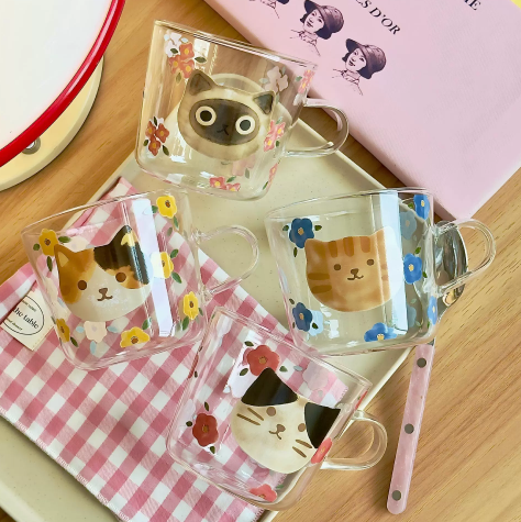 Cute Cat Theme Glass Cup · 16oz