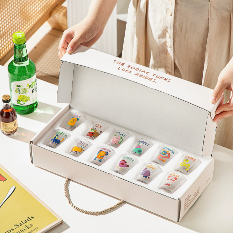 Cartoon Zodiac Glass Soju Cup · Set of 12
