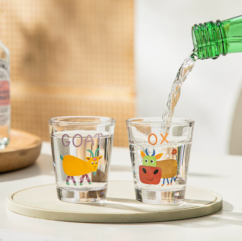 Cartoon Zodiac Glass Soju Cup · Set of 12