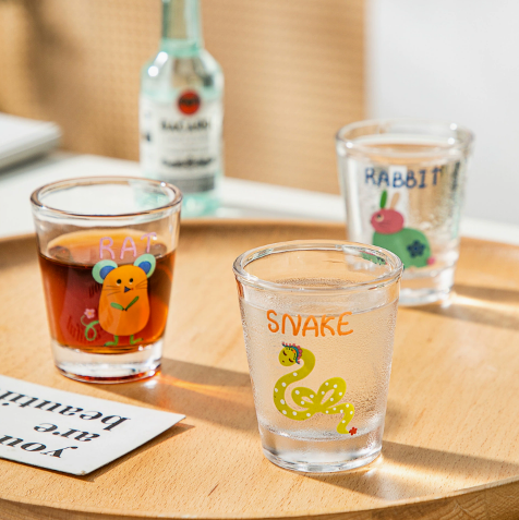 Cartoon Zodiac Glass Soju Cup · Set of 12