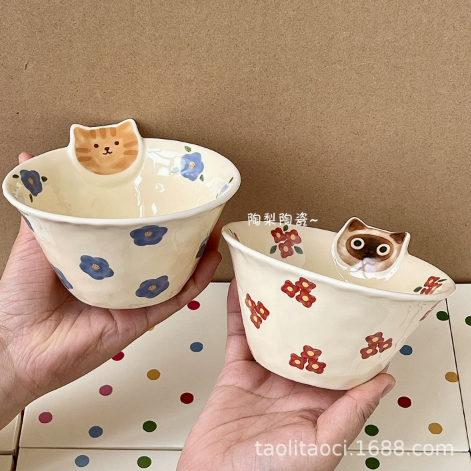Cat Style Hand-Shaped Irregular Ceramic Bowl · 5”