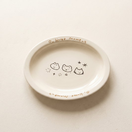 Animal Doodle Illustrated Ceramic Oval Plate minimalist animal doodles - MoriMori Home