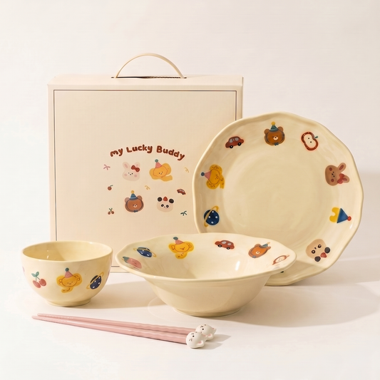Animal Party Dining Set 4 Piece illustrated tableware - MoriMori Home