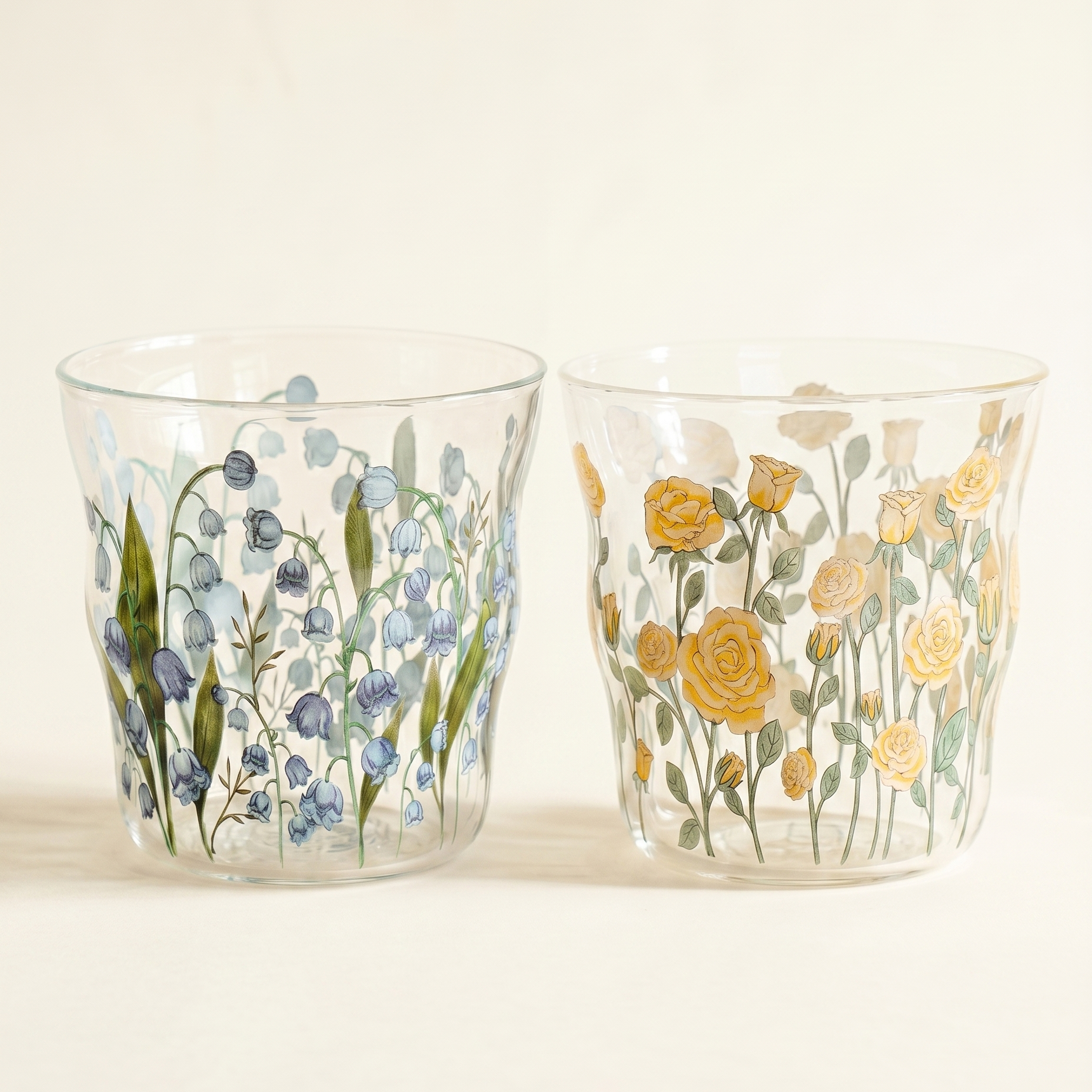 Antique Floral Glass Cup 10oz Yellow Rose vintage illustration - MoriMori Home