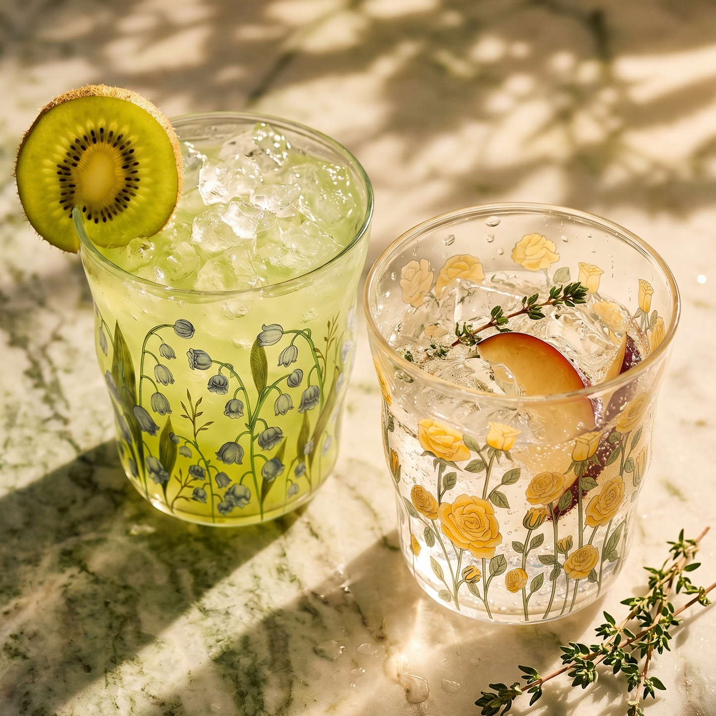 Antique Floral Glass Cup · 10oz