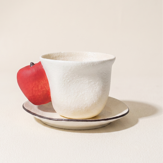 Apple Handle Cup and Saucer Matte Underglaze apple-shaped handle - MoriMori Home