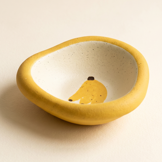 Banana Triangle Ceramic Bowl Yellow Rim soft-edged triangular silhouette - MoriMori Home