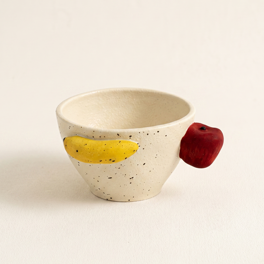 Apple and Banana Handle Ceramic Cup 4.6 inch frosted speckled finish - MoriMori Home