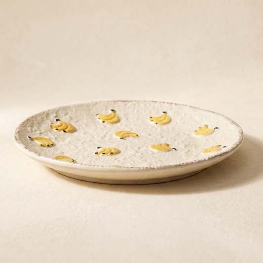 Banana Frosted Ceramic Plate 8.5 inch hand-painted banana motif - MoriMori Home