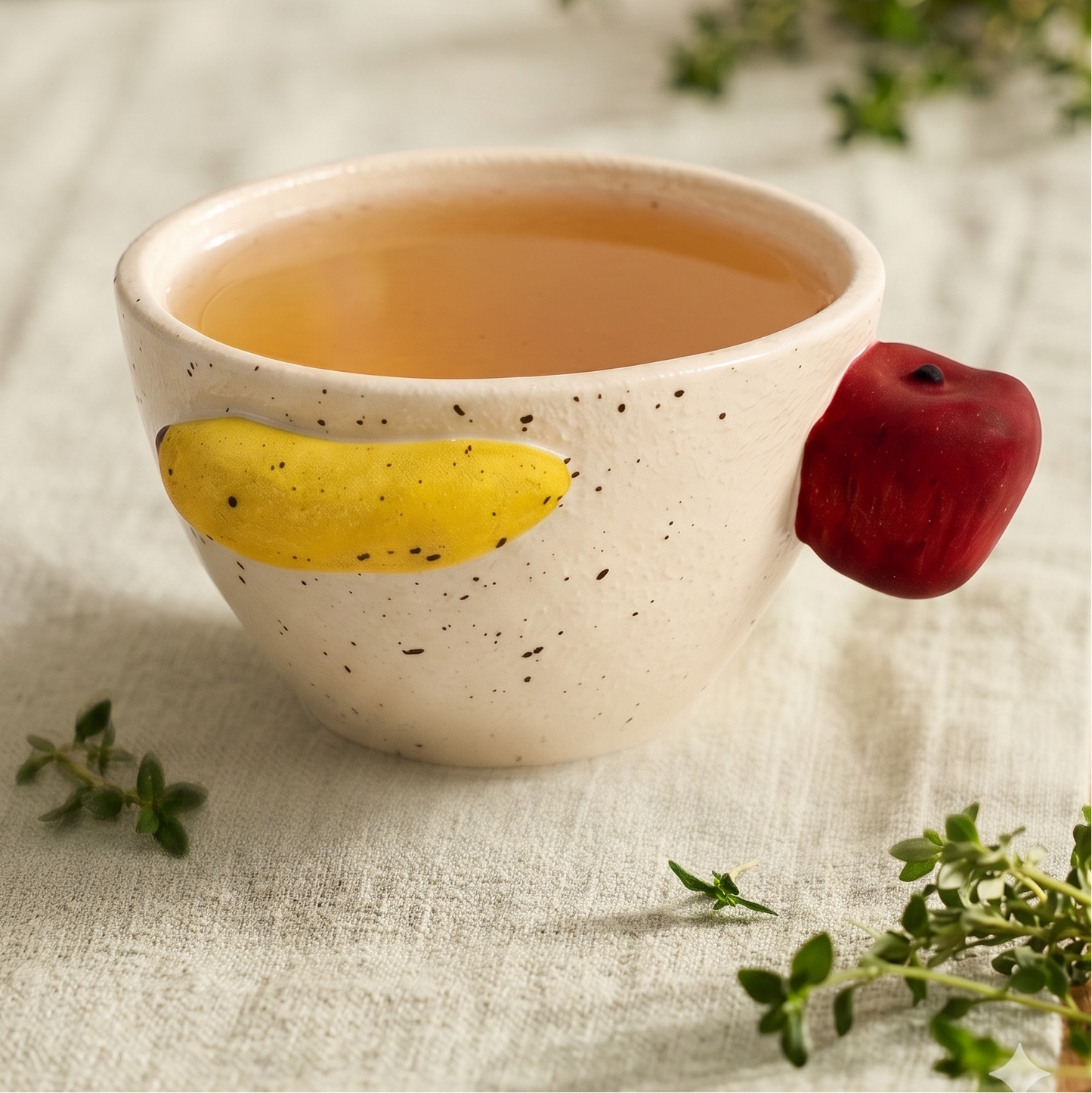 Apple and Banana Handle Ceramic Cup top view - MoriMori Home