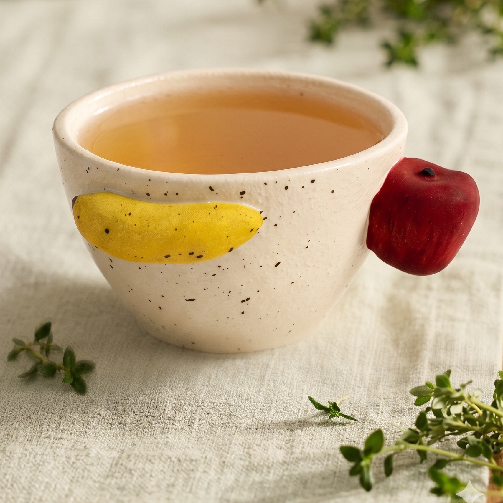 Apple and Banana Handle Ceramic Cup top view - MoriMori Home