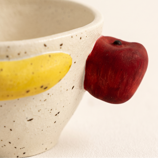 Apple and Banana Handle Ceramic Cup detail - MoriMori Home