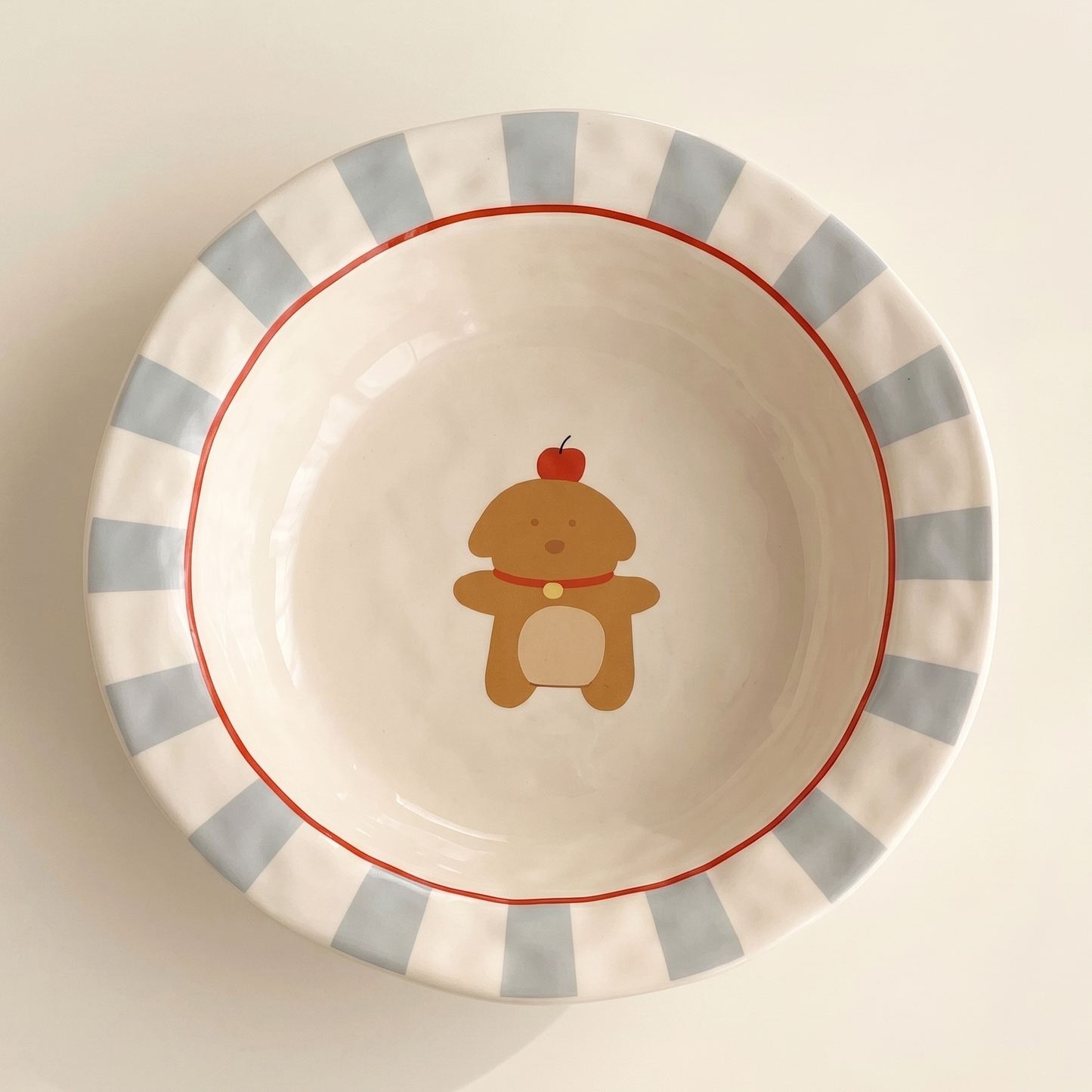 Apple Puppy Straw Hat Ceramic Plate 8 inch hand-painted - MoriMori Home